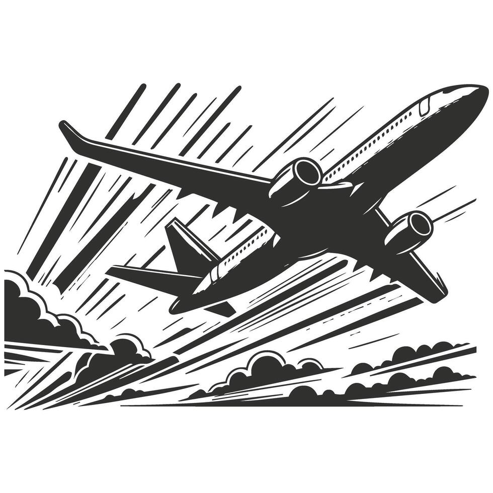 Hand drawn airplane outline illustration vector
