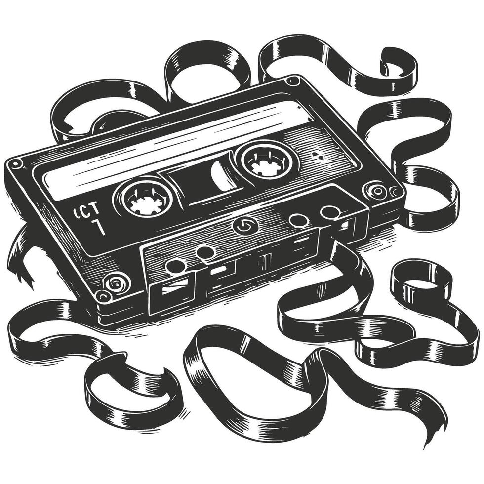 Cassette Tape Outline Hand Drawn Illustration vector