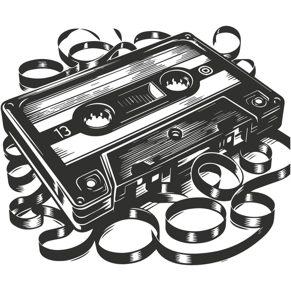Retro Cassette Tape Outline Art vector