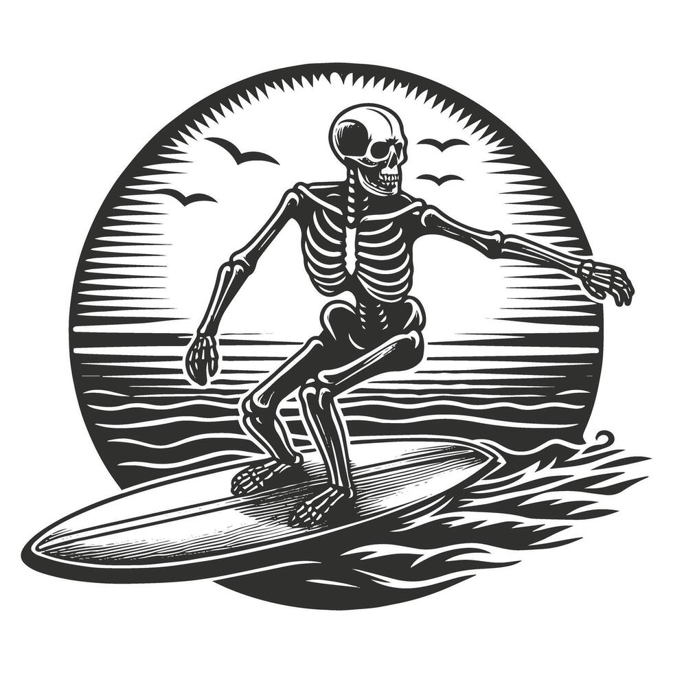 Surfing Skeleton Illustration vector