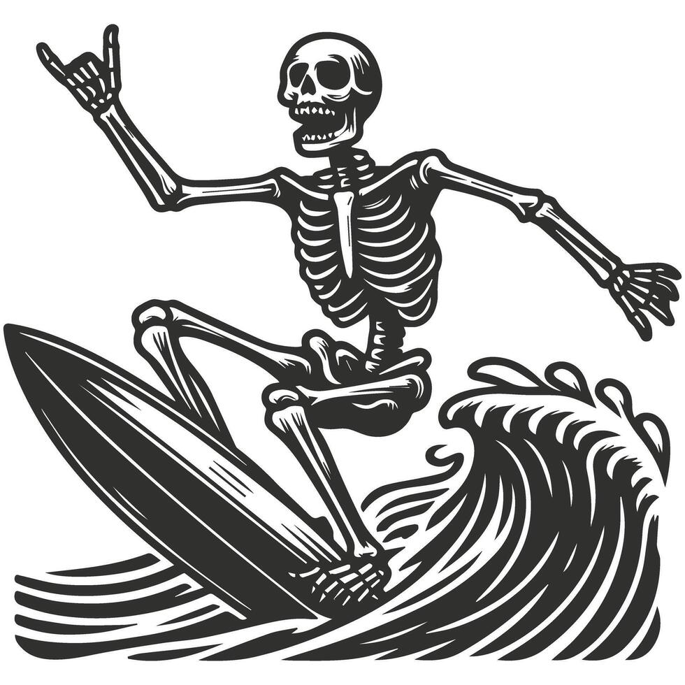 Skeleton Illustration on Surfboard vector