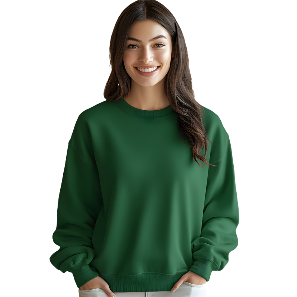 woman in dark green sweatshirt transparent background png
