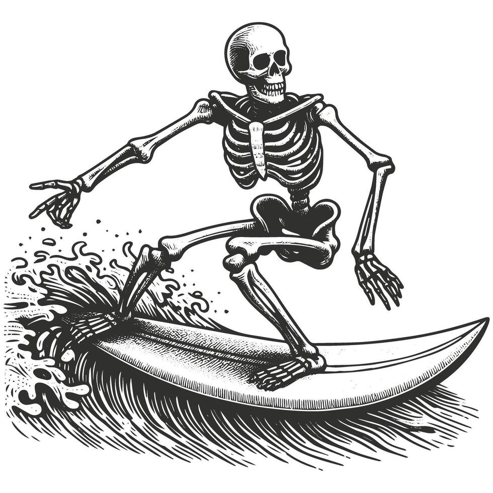 Skeleton on a Surfboard Art vector