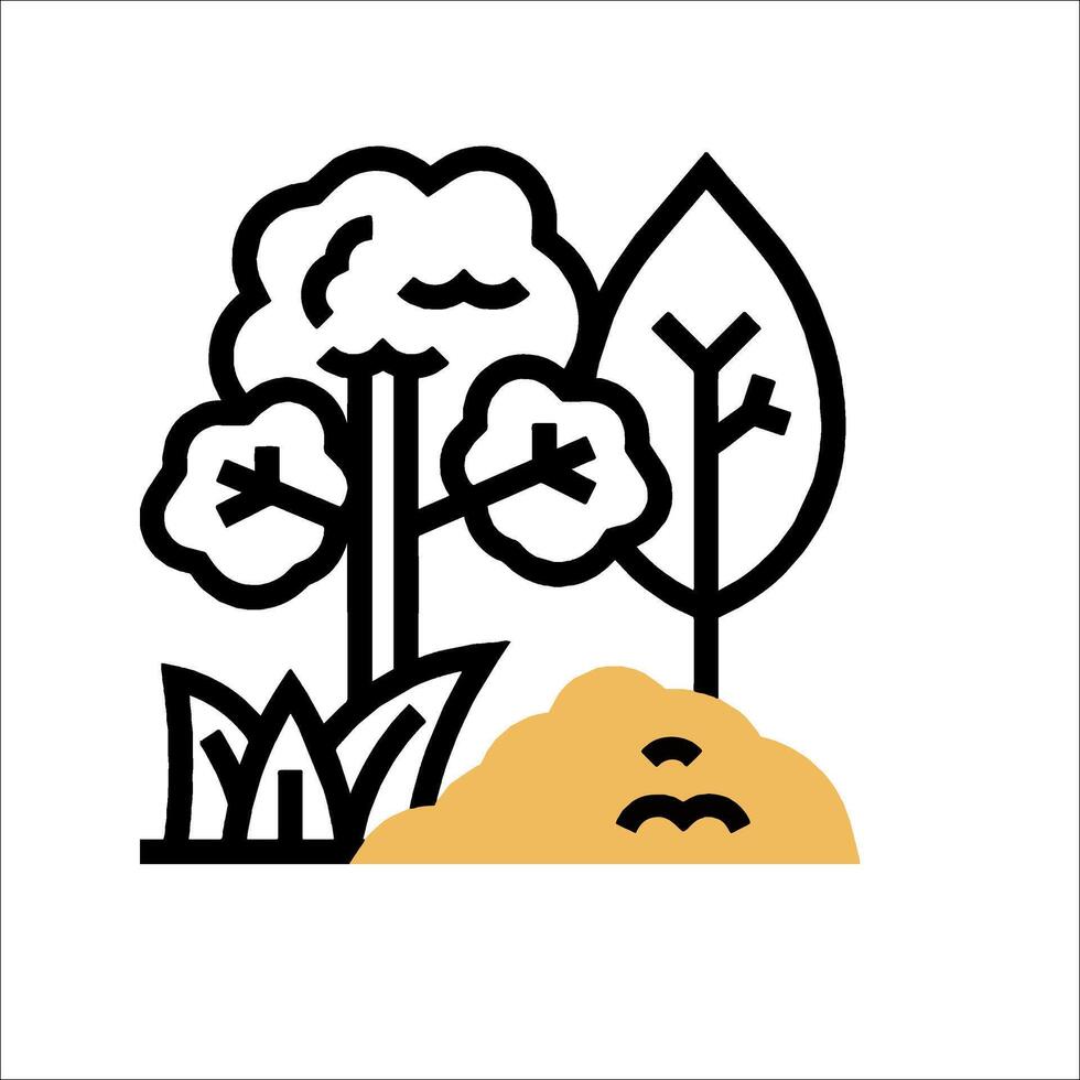 A line drawing of trees and a hill vector