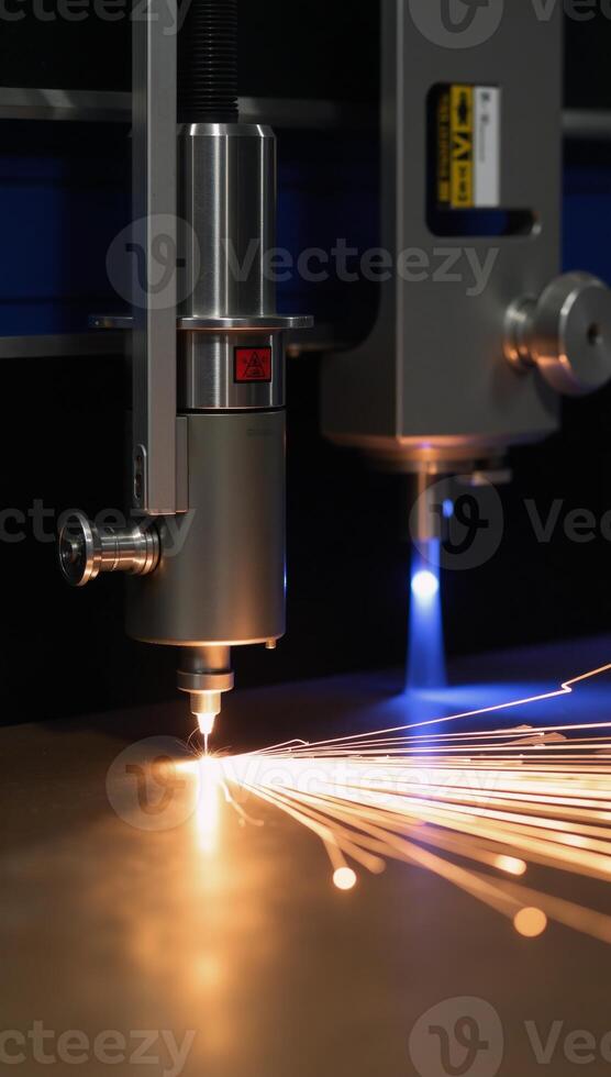 Intricate designs are created through precision lasercutting machines focusing intense beams on metal sheets using advanced manufacturing technology photo