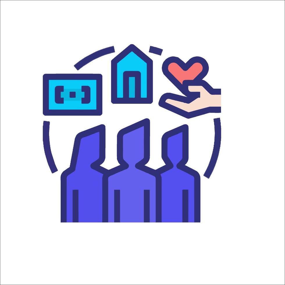 A hand is holding a heart and a house with people around it vector