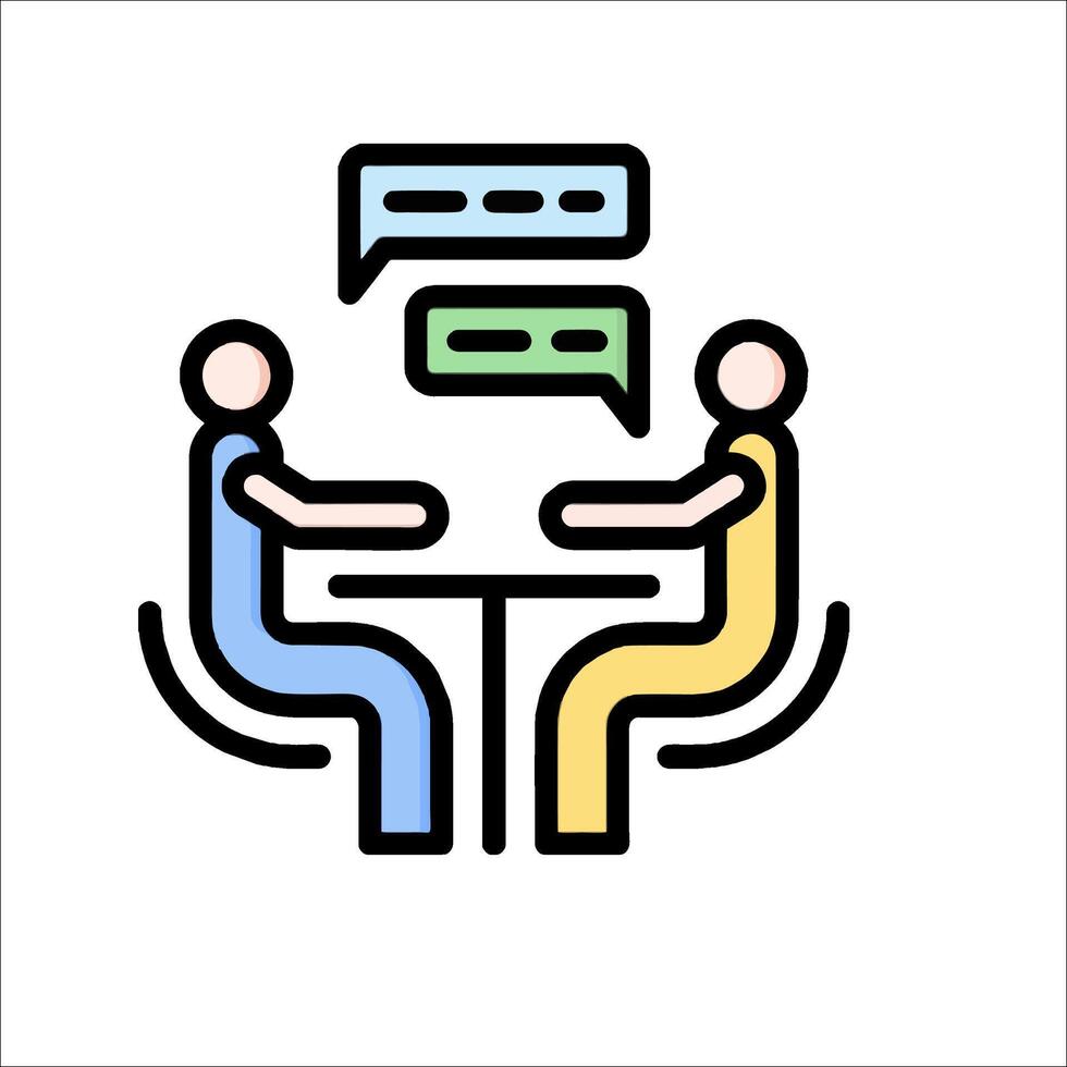 Two people sitting at a table with speech bubbles above them vector