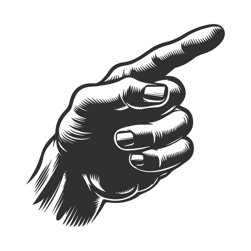 Pointing Hand Illustration in Black and White vector