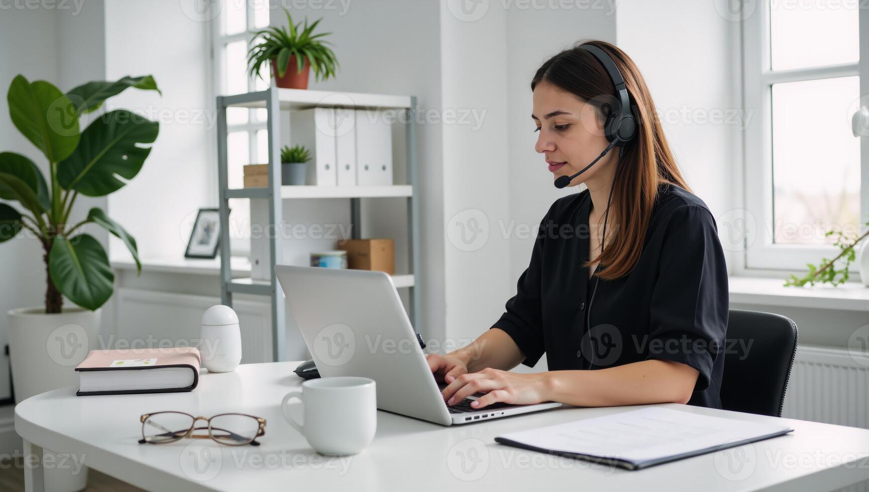 A dedicated technical support expert working efficiently in a streamlined office environment photo