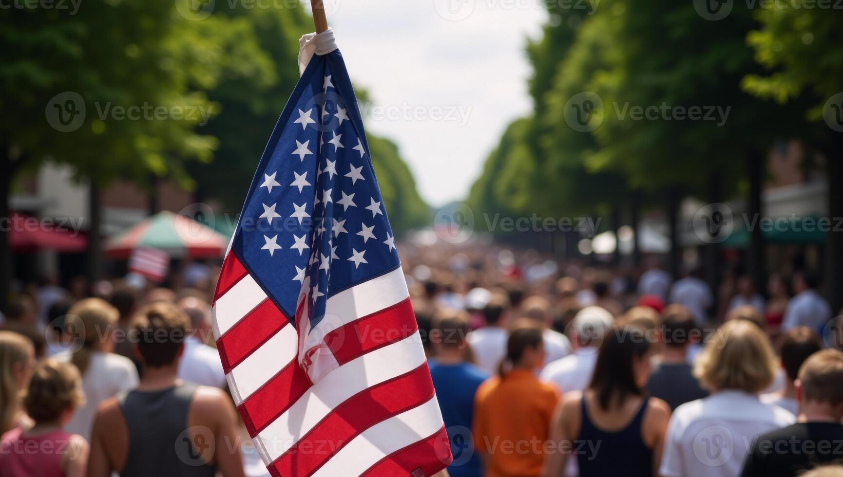Independence Day themed setting with a prominently displayed American flag photo