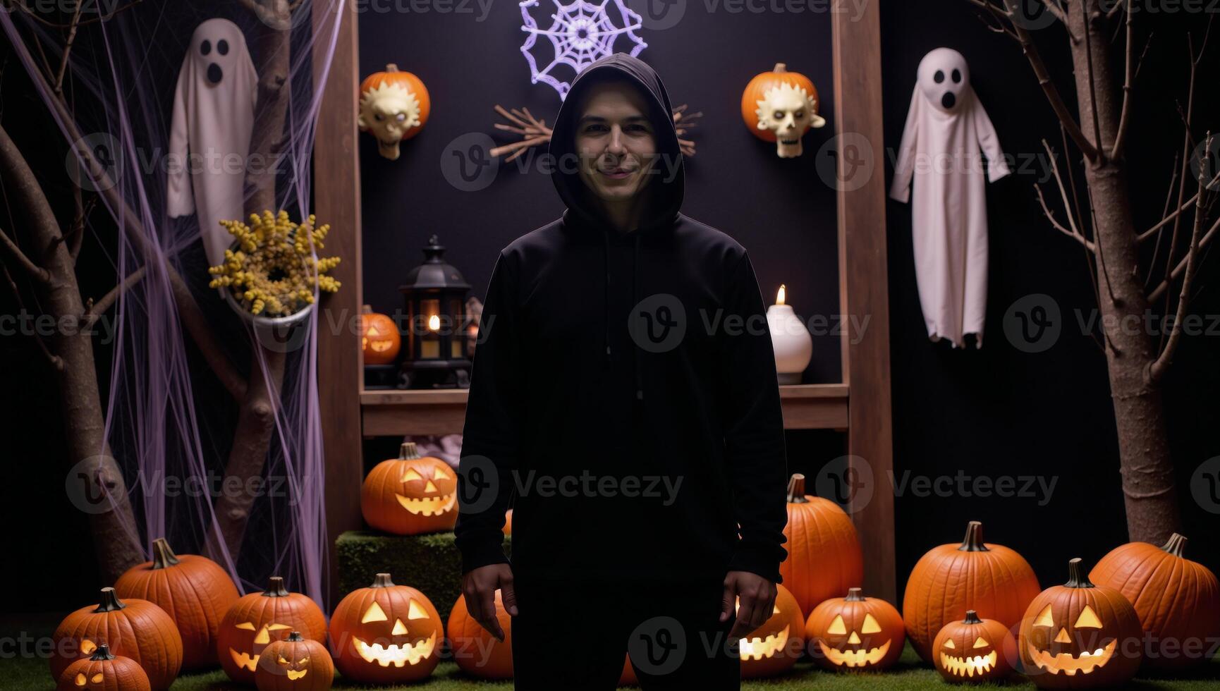 A spooky Halloweenthemed magical garden with intricate details for a photorealistic portrait photo