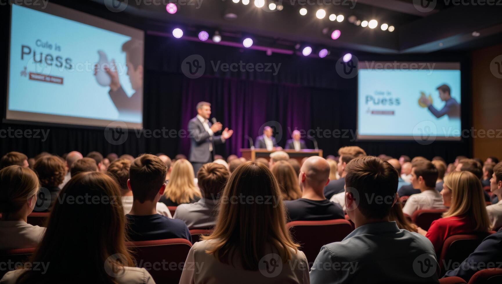 Motivational speech at a conference event featuring an inspiring leader and vivid imagery photo