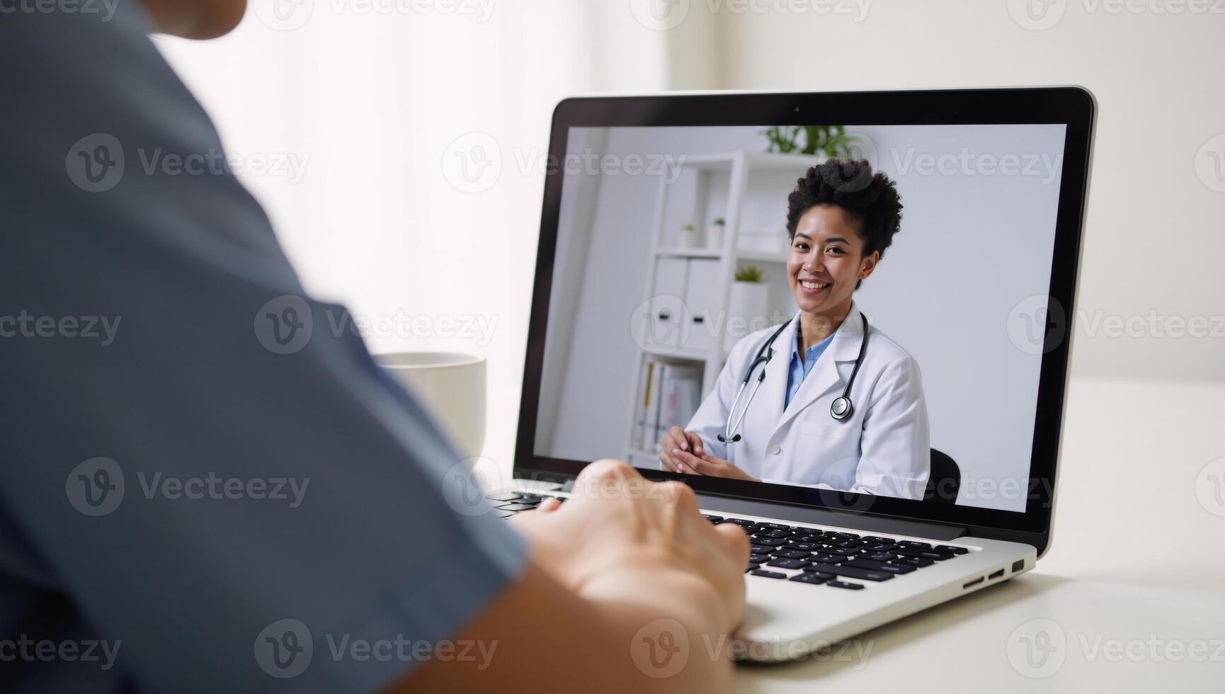 Virtual health consultations via laptop technology photo