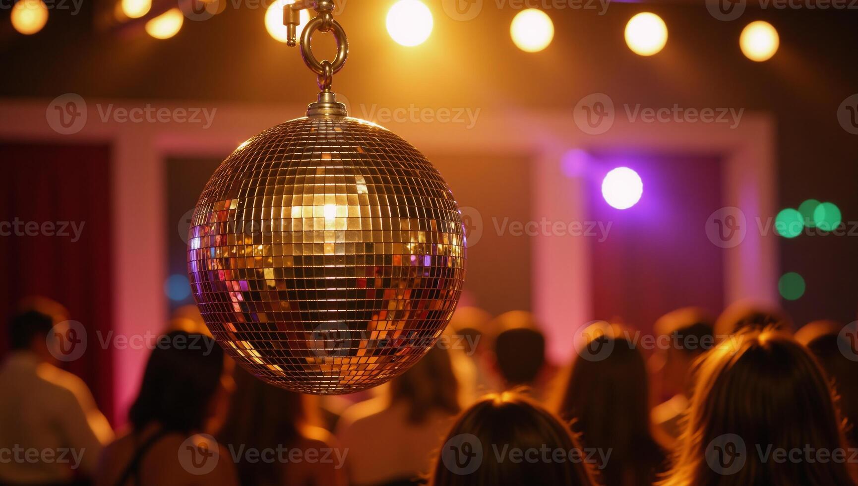 Vibrant disco ball creates shining reflections amidst festive setting emphasizing a lively and glittering party atmosphere bokeh effect photo