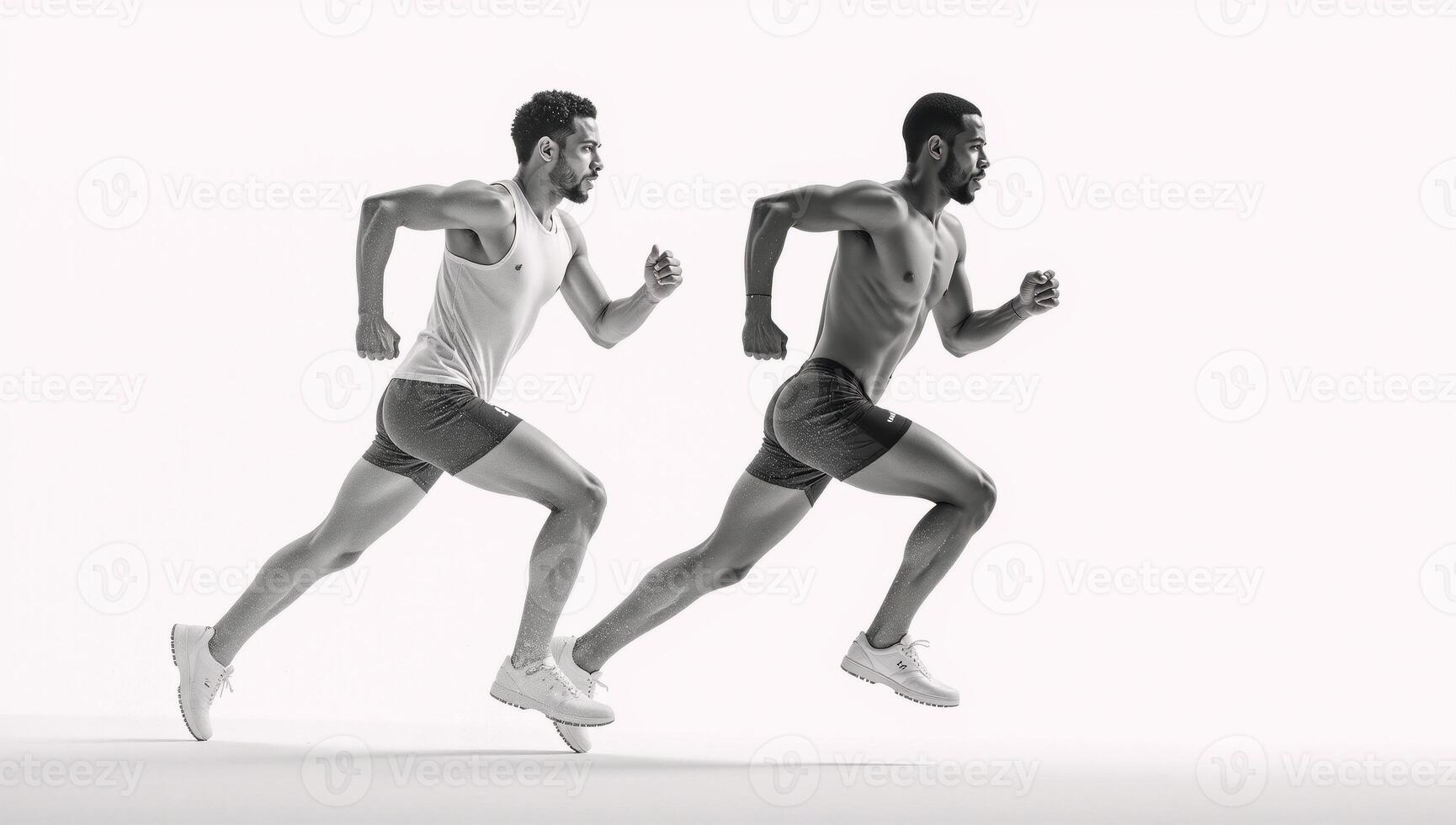 Digital halftonestyle image depicts an African American Olympian runner in action against a pure white backdrop symbolizing the Olympics photo