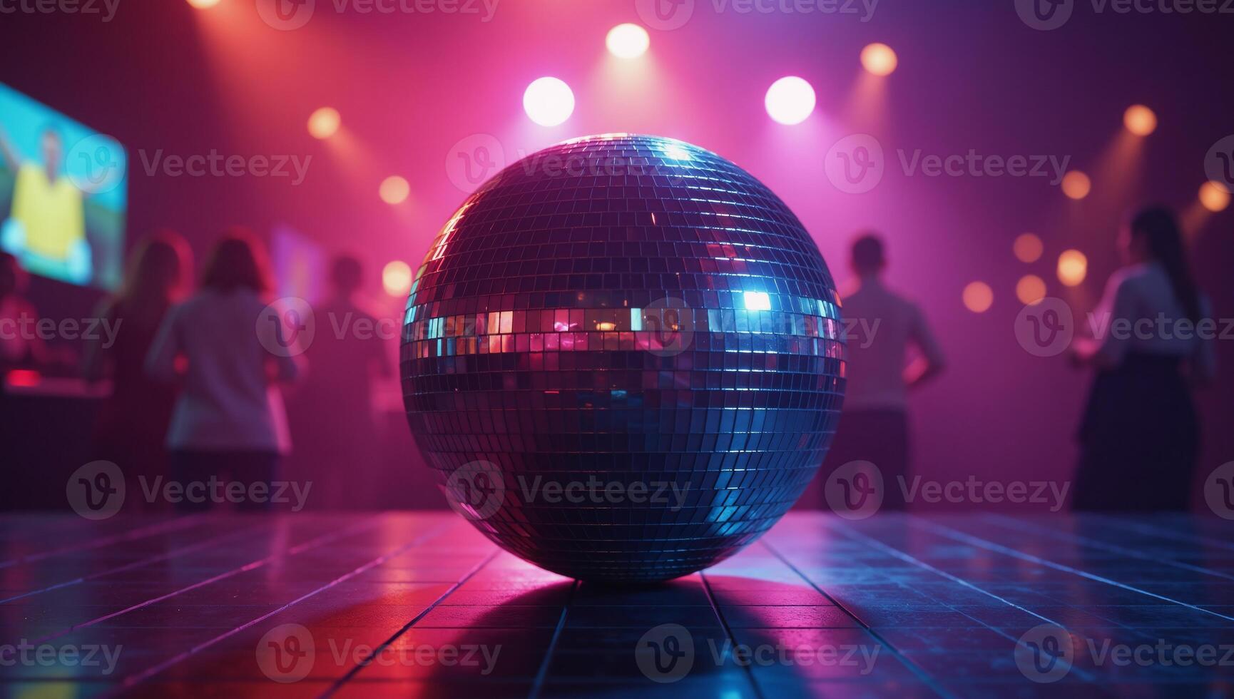 A 3D disco ball shines vibrantly amidst a retrotastic club scene showcasing a glowing neon party vibe photo