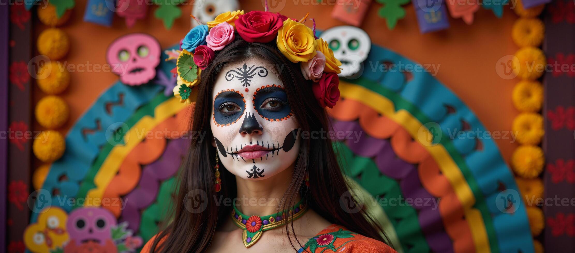 A Day of the Deadthemed image featuring a Mexican holiday pattern focused on vibrant background details while providing ample room for text or other elements selective focus photo