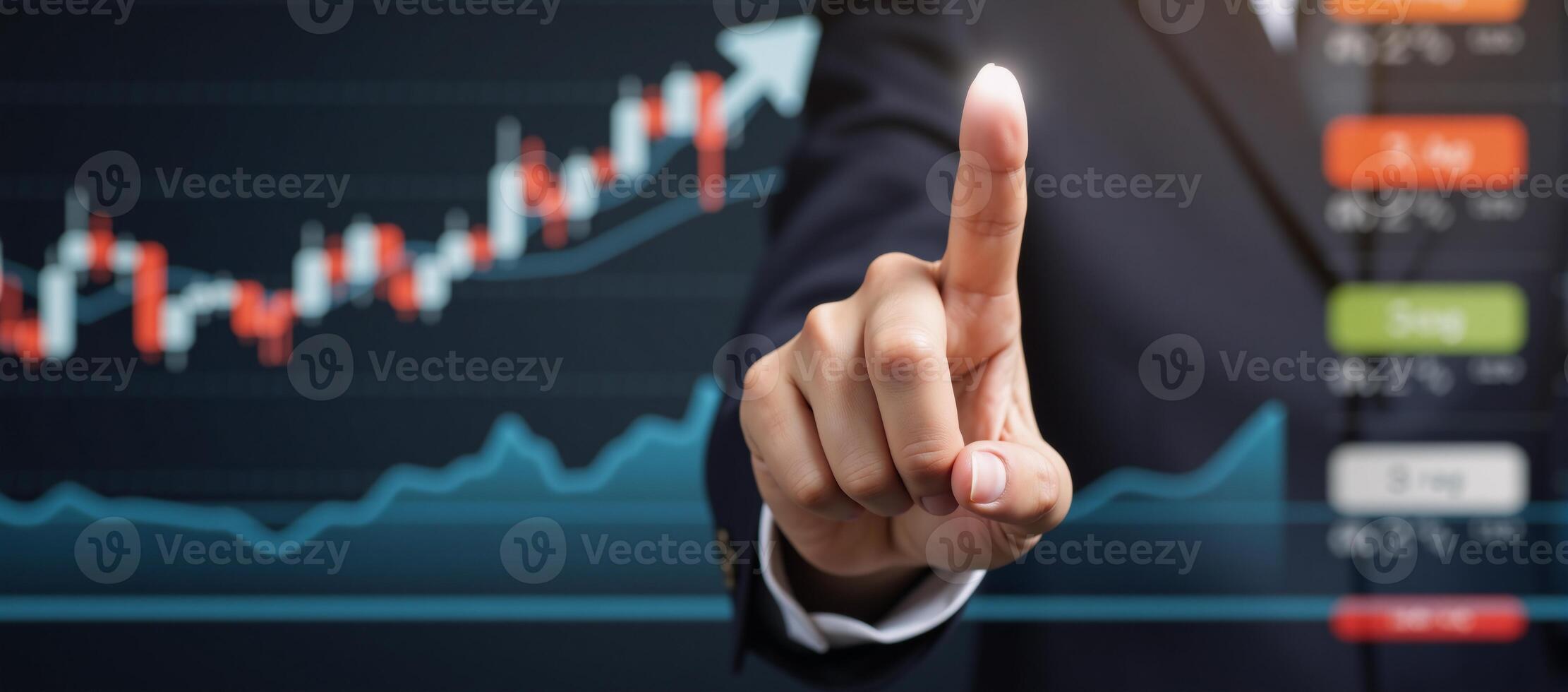 Pointer highlights upward trend on stock market chart signifying growth and prosperity photo
