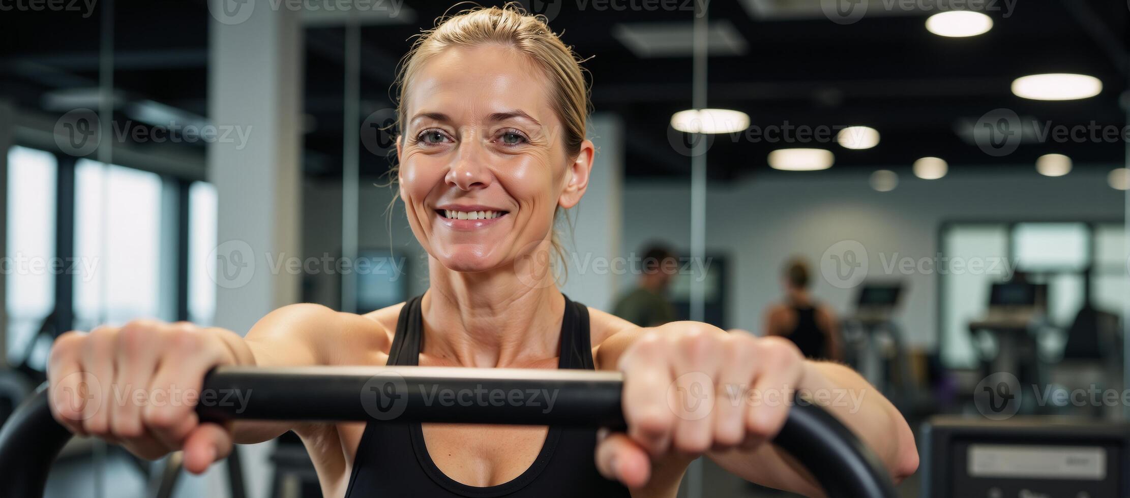 Portrait of a Senior Woman in a Fitness Studio Senior Lady Gym Environment photo