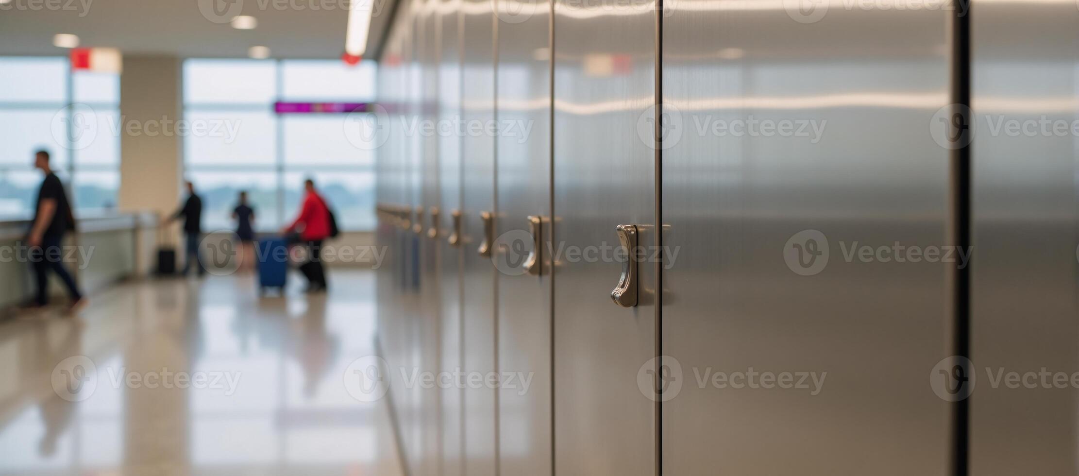 moderno aeropuerto viaje armario con pulcro metal diseño y asegurado almacenamiento compartimiento foto