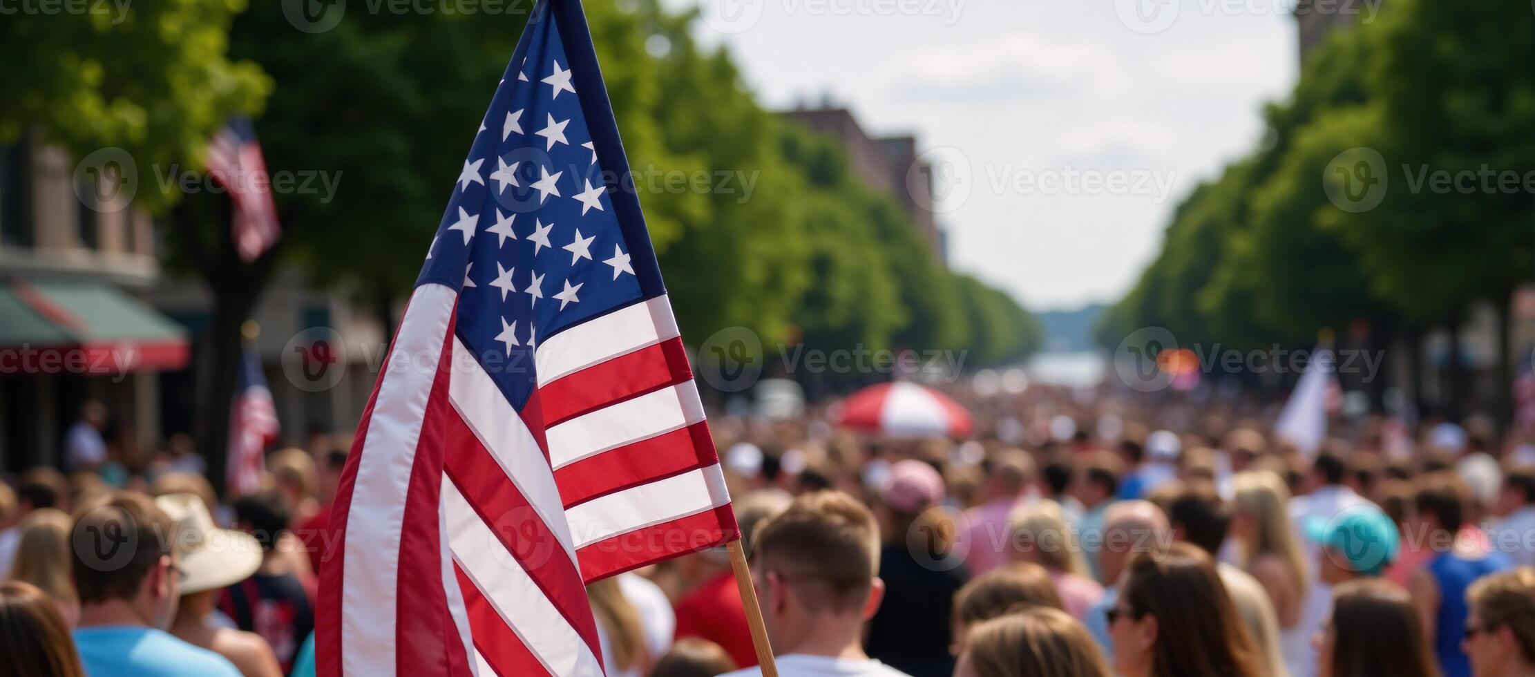 Independence Day themed setting with a prominently displayed American flag photo