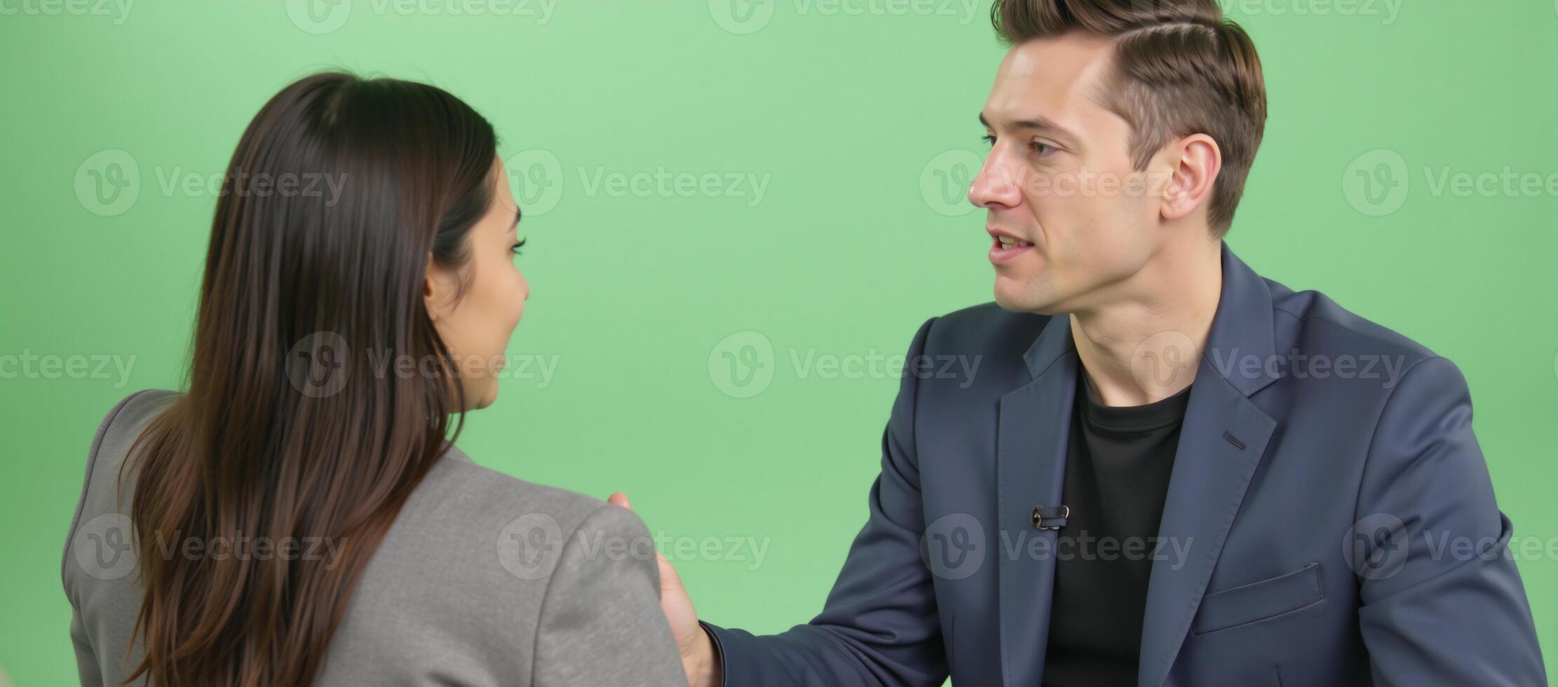 Mentor meeting with employee seeking guidance Manager Employee on light green background photo