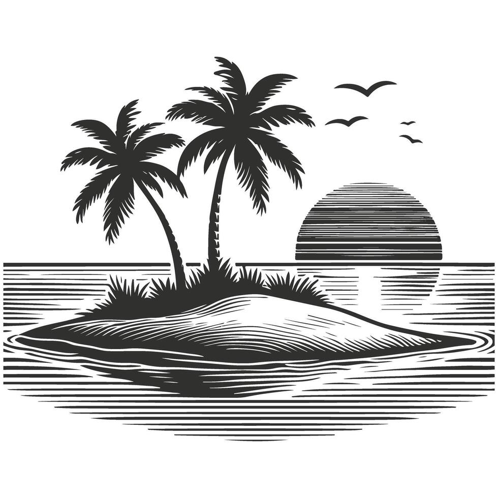 Ocean View Beach Sketch Art vector