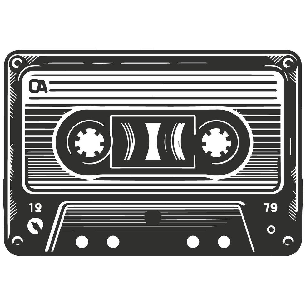 Handcrafted Cassette Tape Outline Art vector