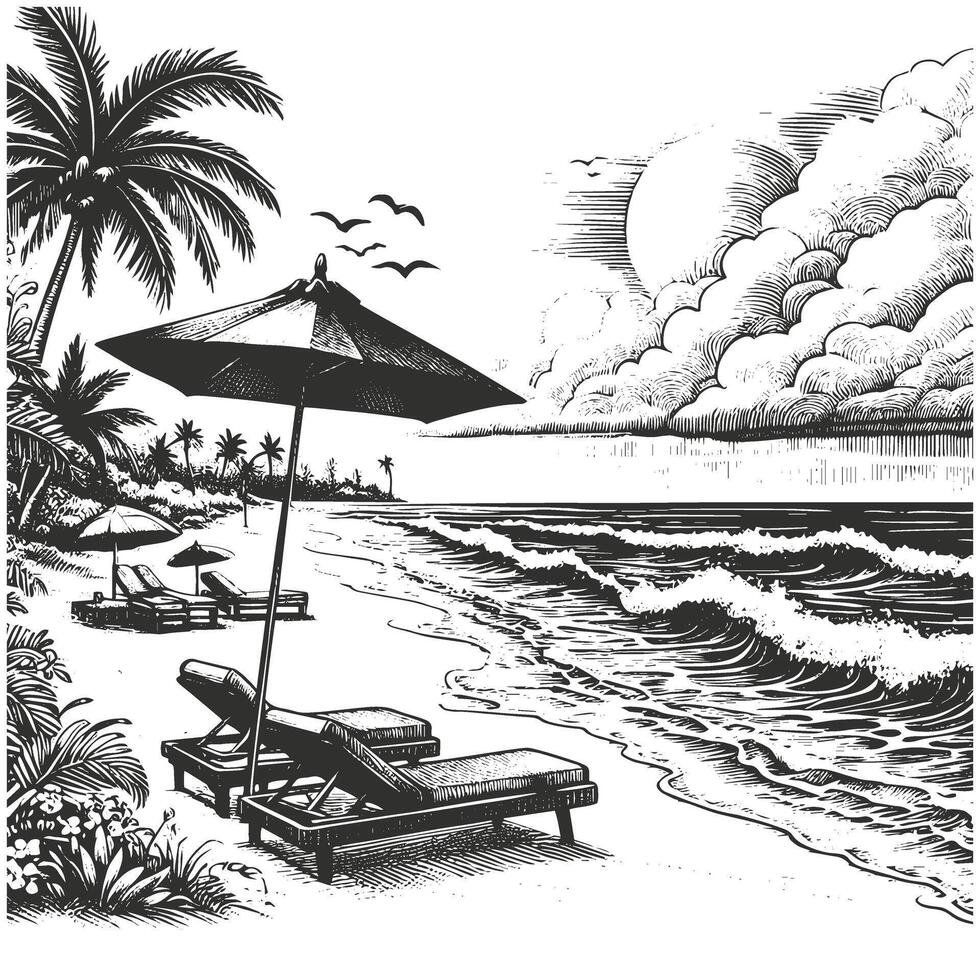 Coastal Summer Beach Sketch Art vector