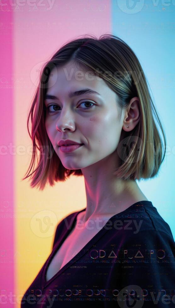 A vibrant abstract holographic 4K backdrop features a blend of pastel colors data mosh glitches and nostalgic colorful noise photo