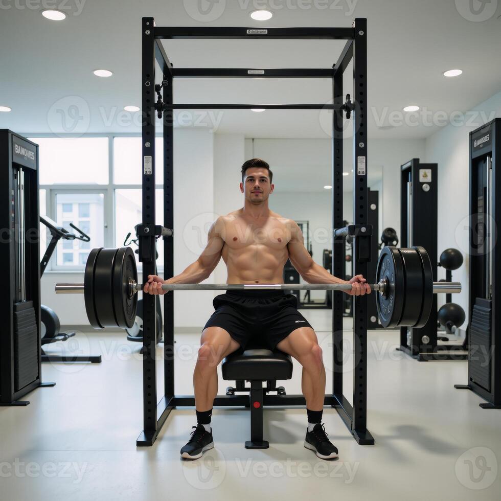 A digitally rendered image featuring an exercisefocused environment fitness equipment weights with sleek design and modern aesthetics photo