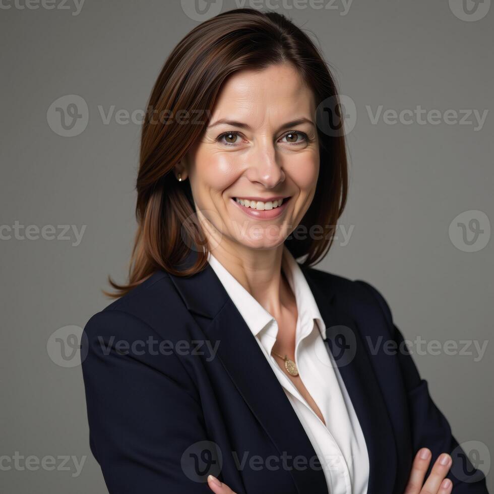 A professional yet approachable image featuring a confident middleaged HR manager exuding an executive demeanor photo