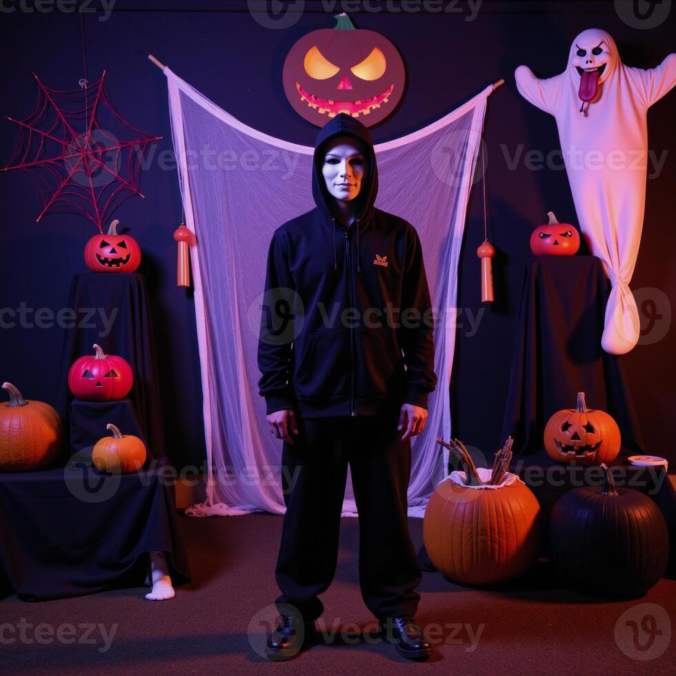 A spooky Halloweenthemed magical garden with intricate details for a photorealistic portrait photo