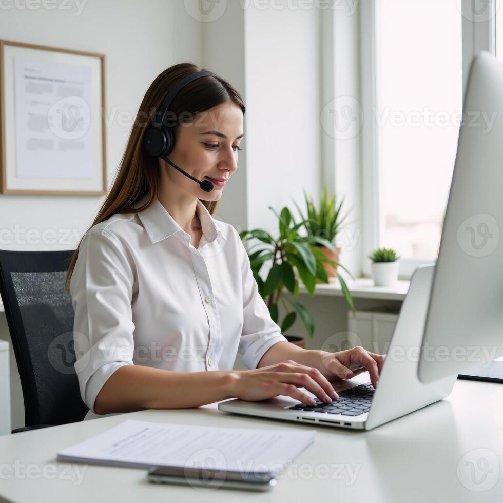 A dedicated technical support expert working efficiently in a streamlined office environment photo