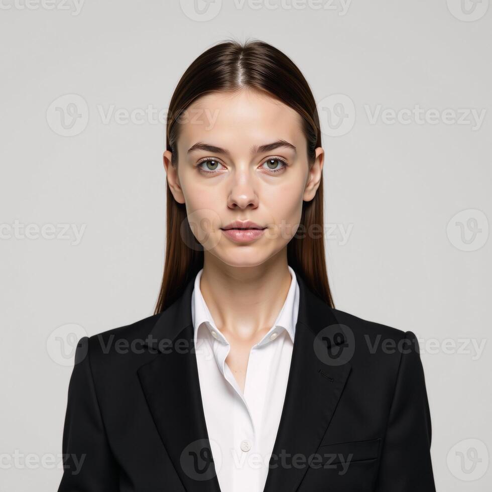 A 3D illustrated image featuring Young Businesswoman Emma with a mail icon against a plain white backdrop created using artificial intelligence technology photo