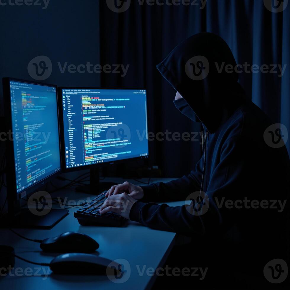Anonymous Hacker conducts Bitcoin transaction on Dark Web Marketplace Digital Currency Cybercrime photo