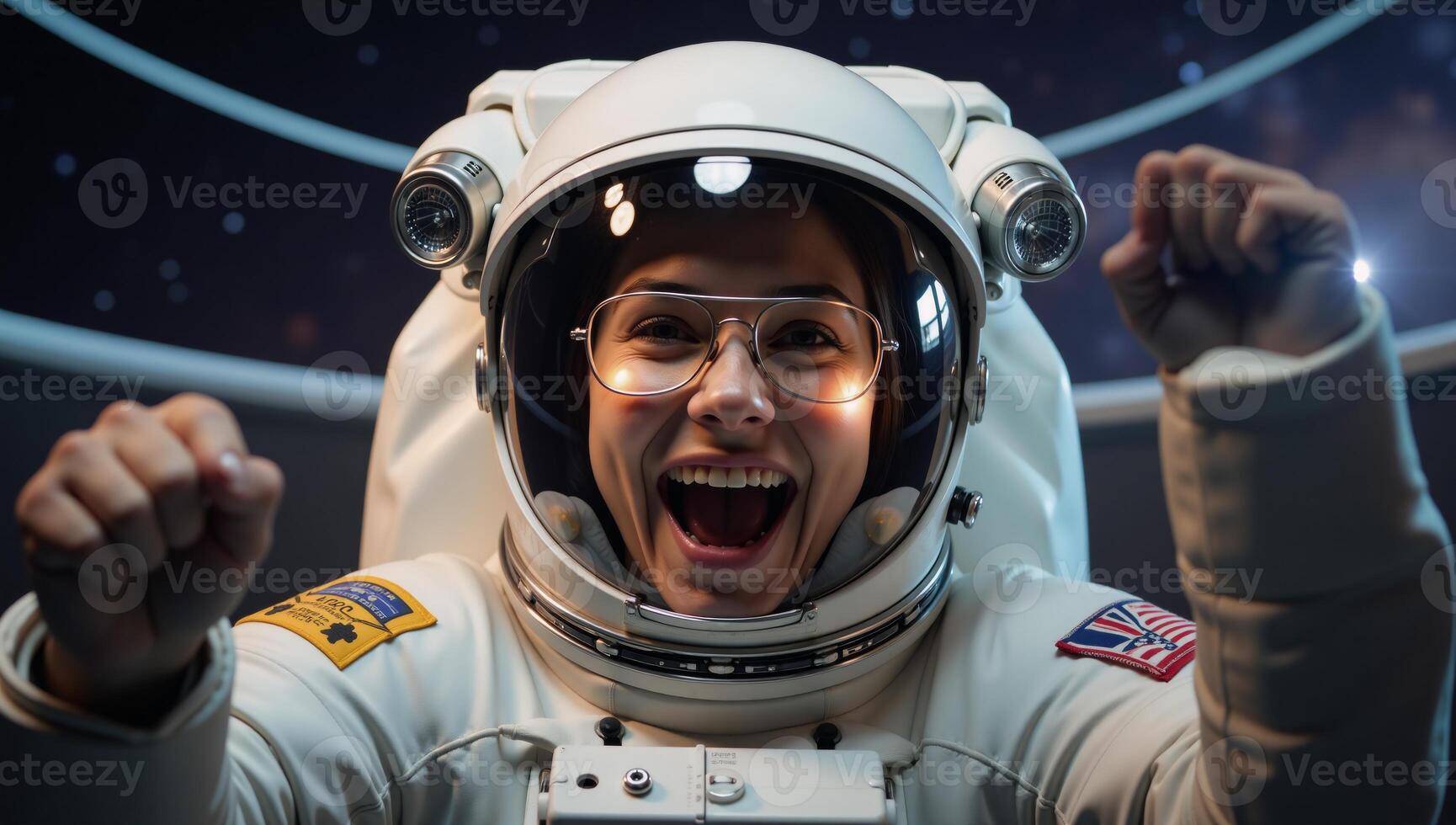 Astronaut exultant after successful space mission photo