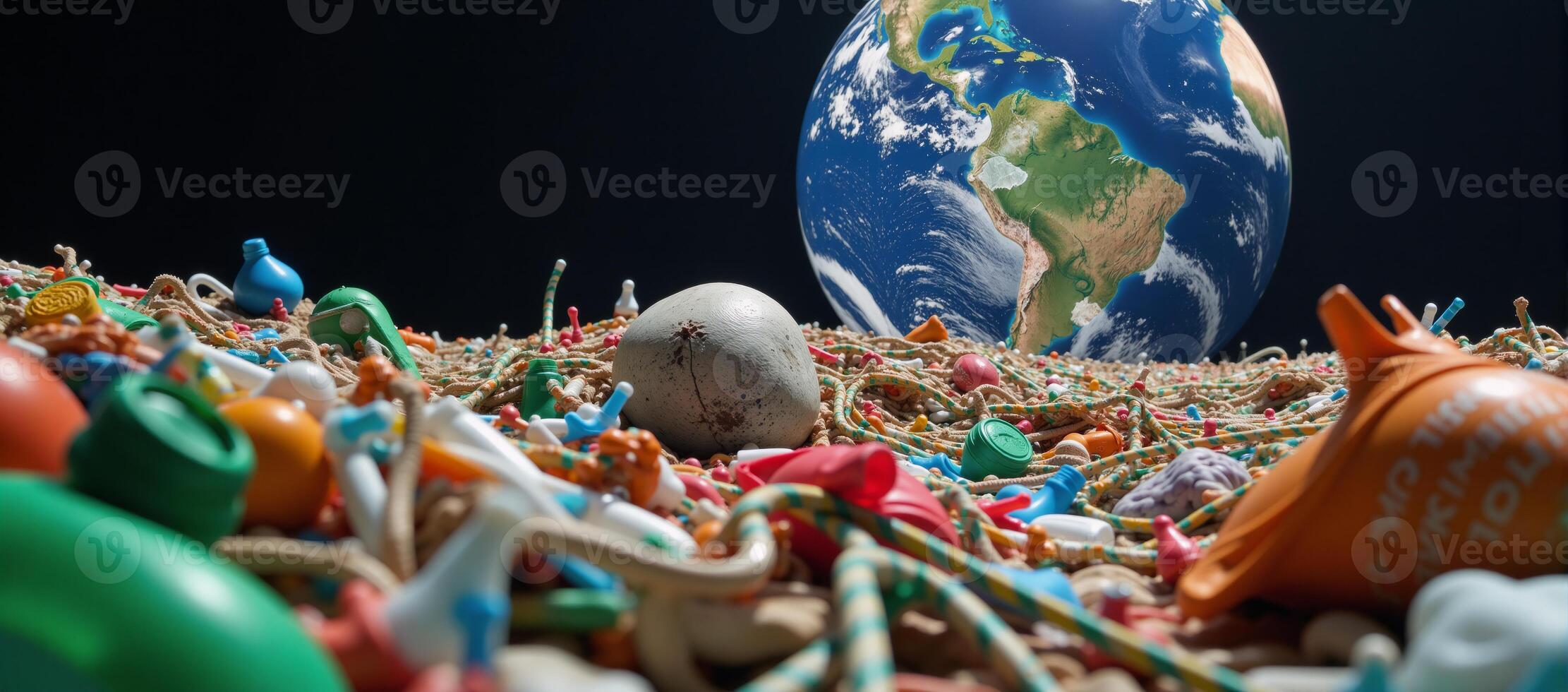 A visual exploration of Earth Day focusing on the conflict between our planet and plastics Earth Day Theme photo