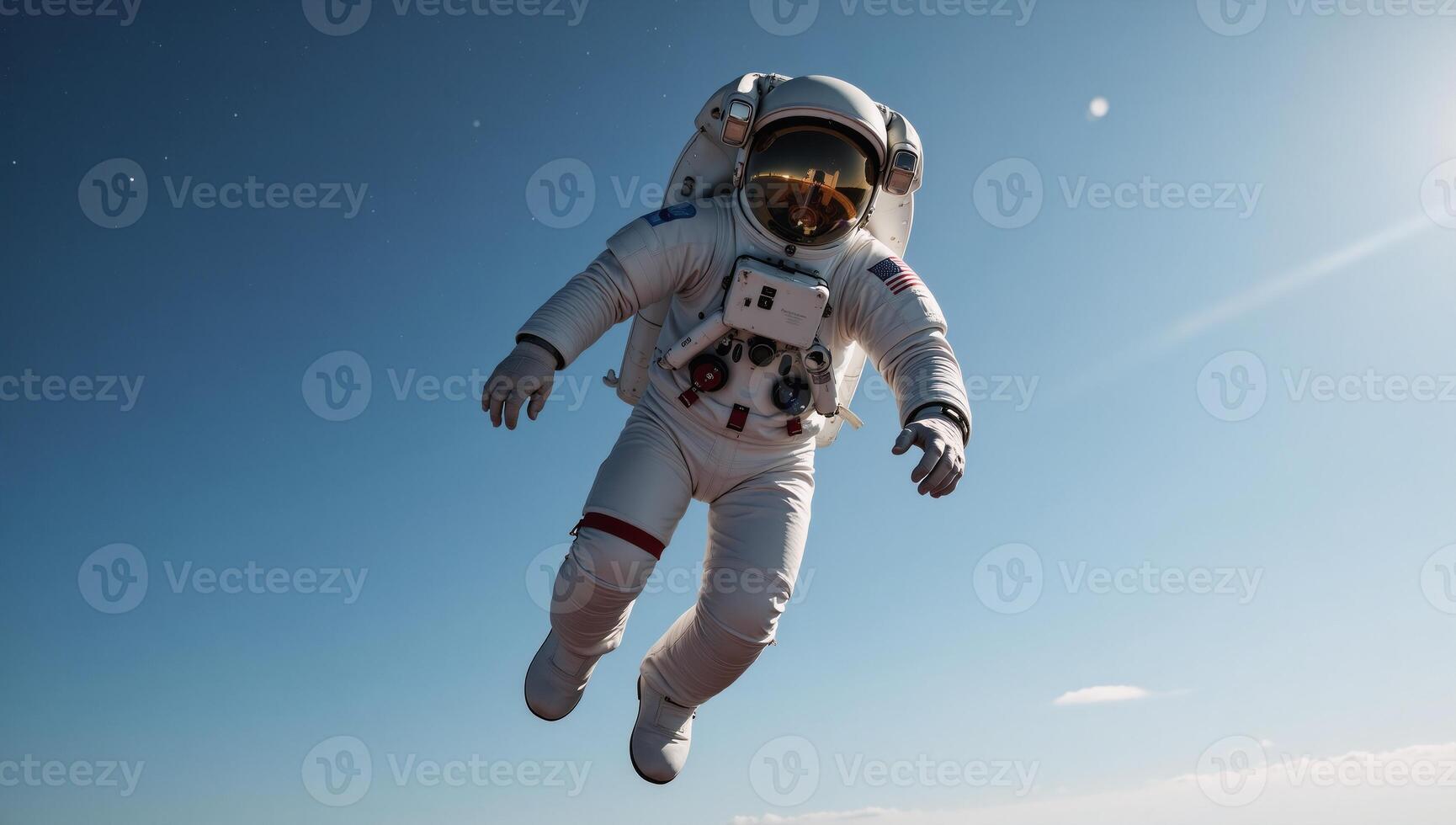Astronaut extends hand to viewer amidst clearsky backdrop Connection Exploration photo