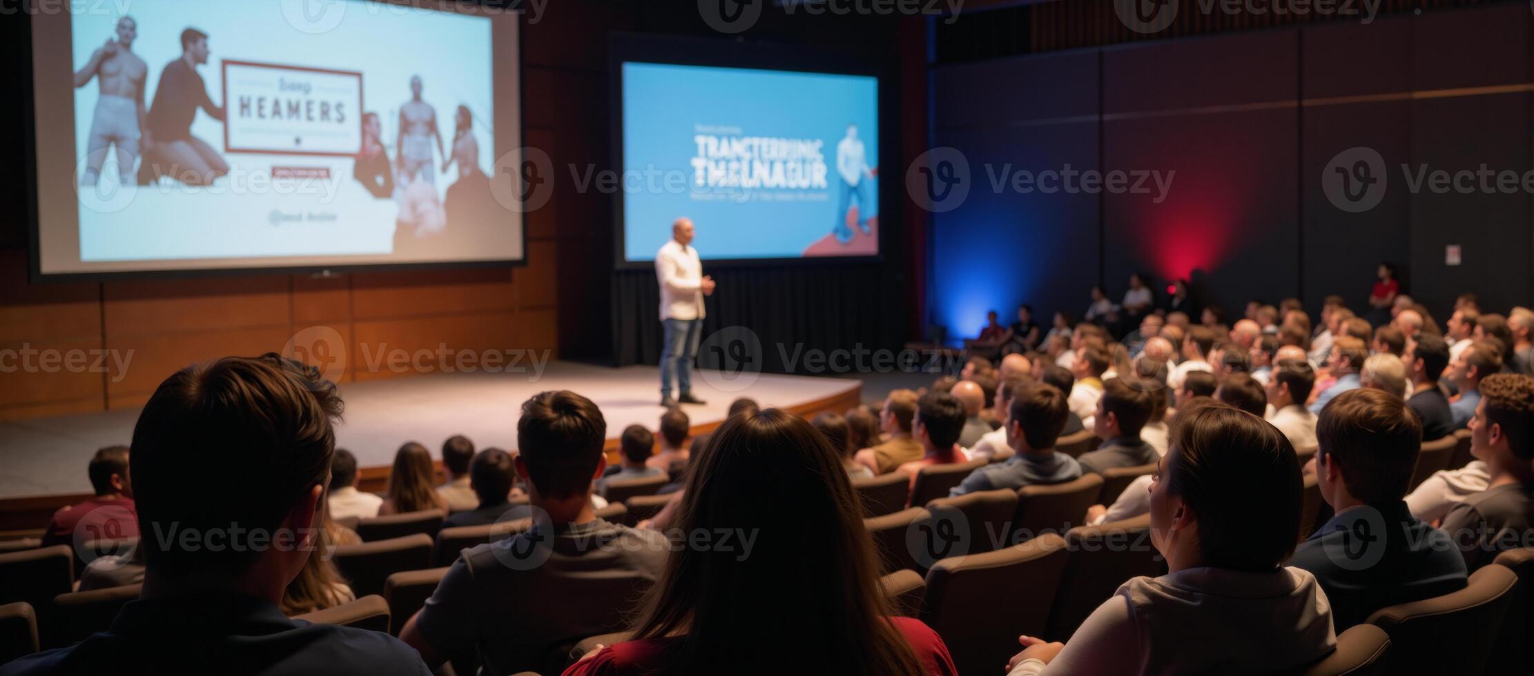 Motivational speech at a conference event featuring an inspiring leader and vivid imagery photo