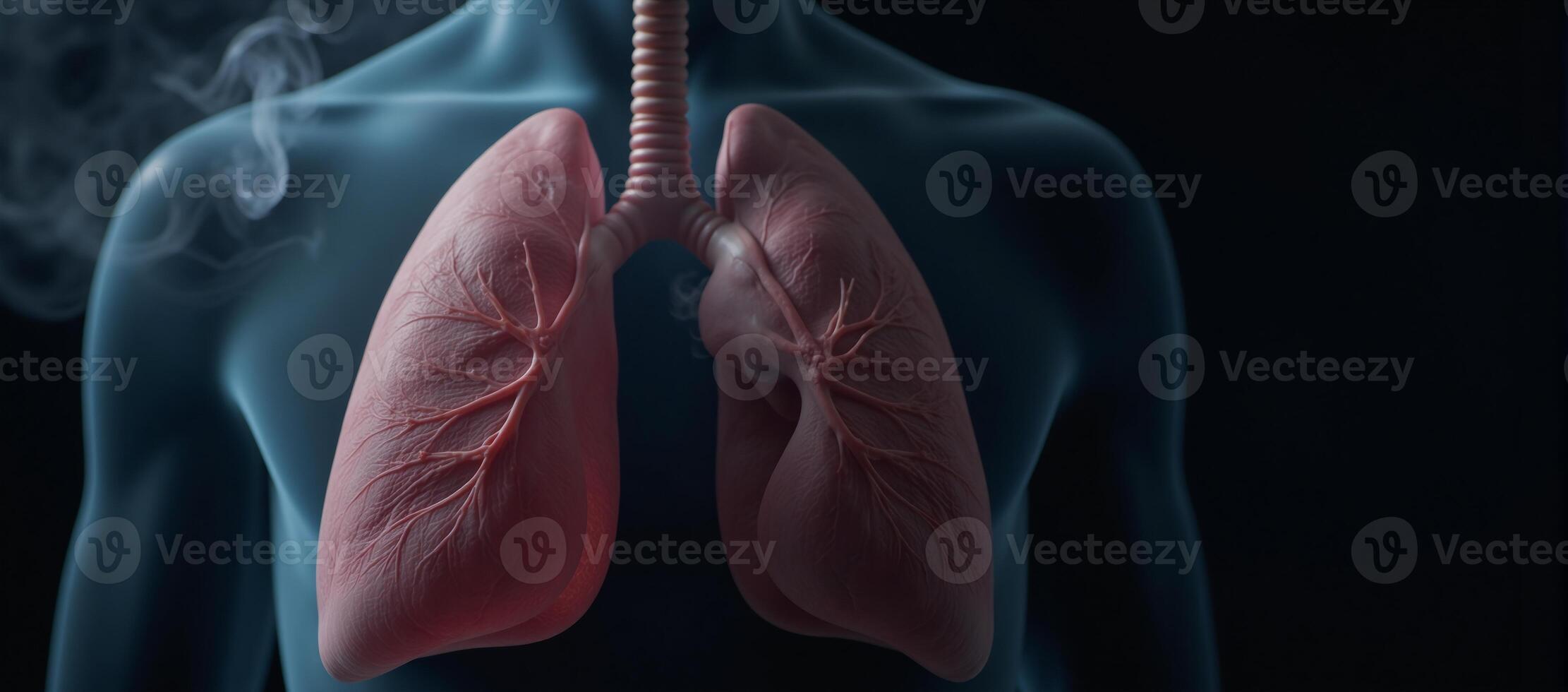 Artistic depiction of polluted lungs engulfed in smoke representing negative effects of tobacco use on lung health photo