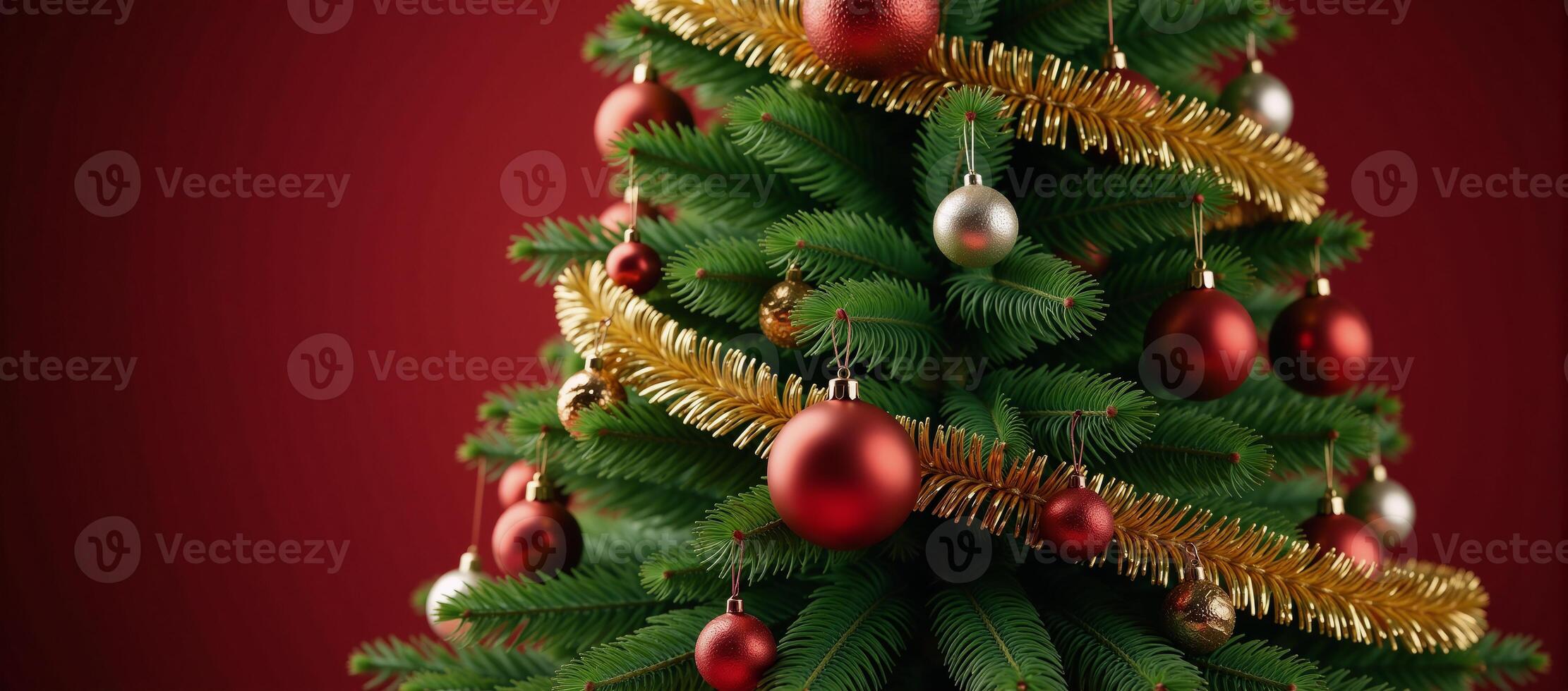 A 3D festive Christmas tree features glowing ornaments in highresolution 8K quality photo