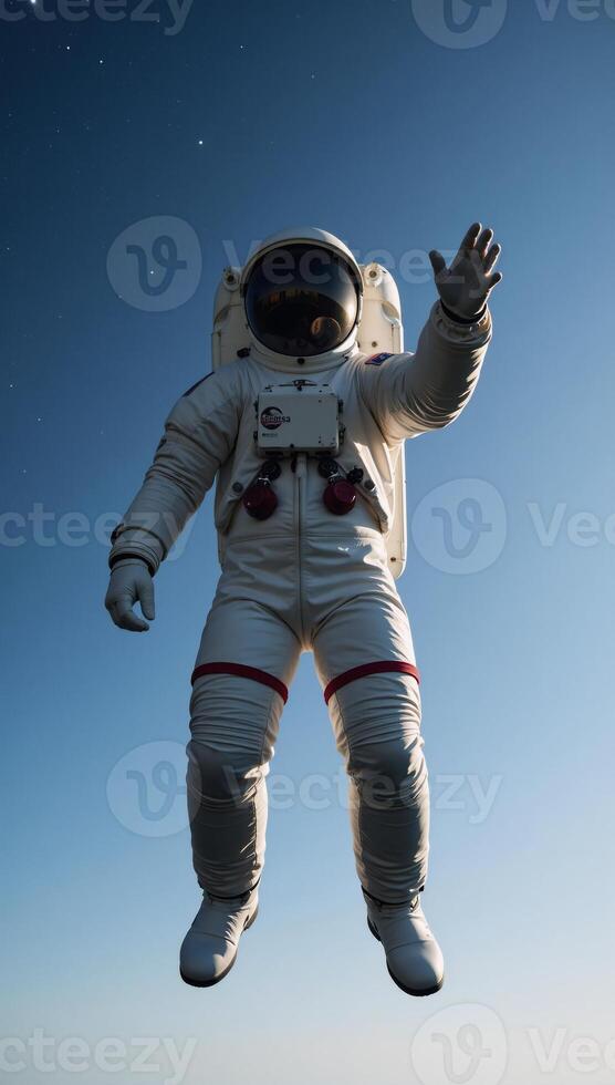 Astronaut extends hand to viewer amidst clearsky backdrop Connection Exploration photo