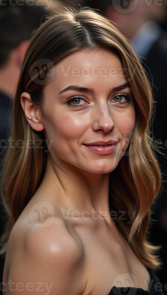 A beautiful Disney Princess poses against a magical garden backdrop in highdetail photorealistic style with visible freckles pores and porcelain skin photo