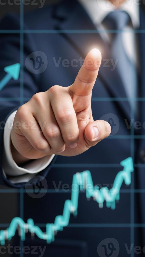 Pointer highlights upward trend on stock market chart signifying growth and prosperity photo