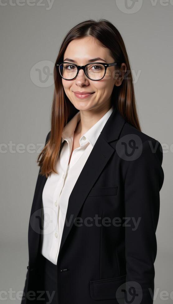 Businesswoman in glasses with assertive demeanor photo