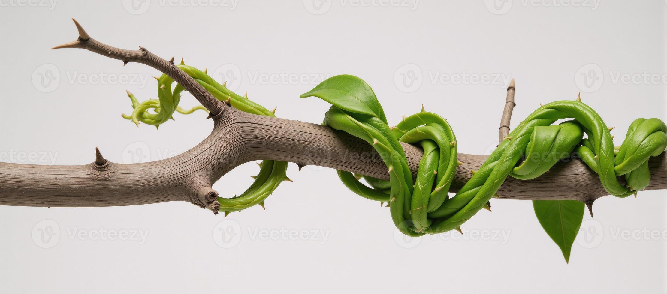 A thorny vine adorning a barren branch photo