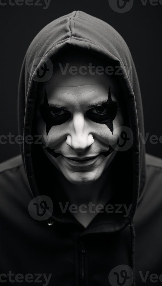 A Halloweeninspired image features a darkened setting with a hooded dangerous criminal lurking menacingly photo