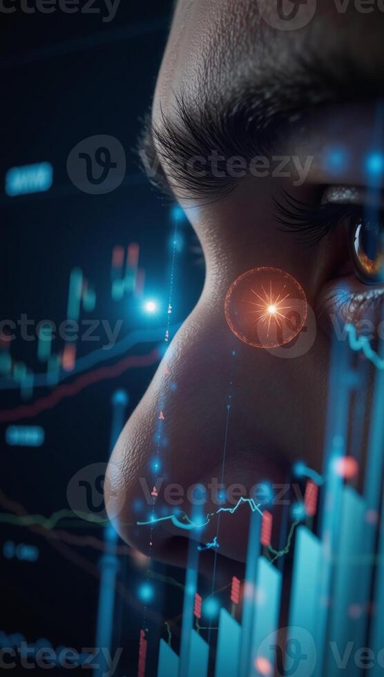 Eye showcasing a dynamic stock market chart symbolizing financial tech and trading photo