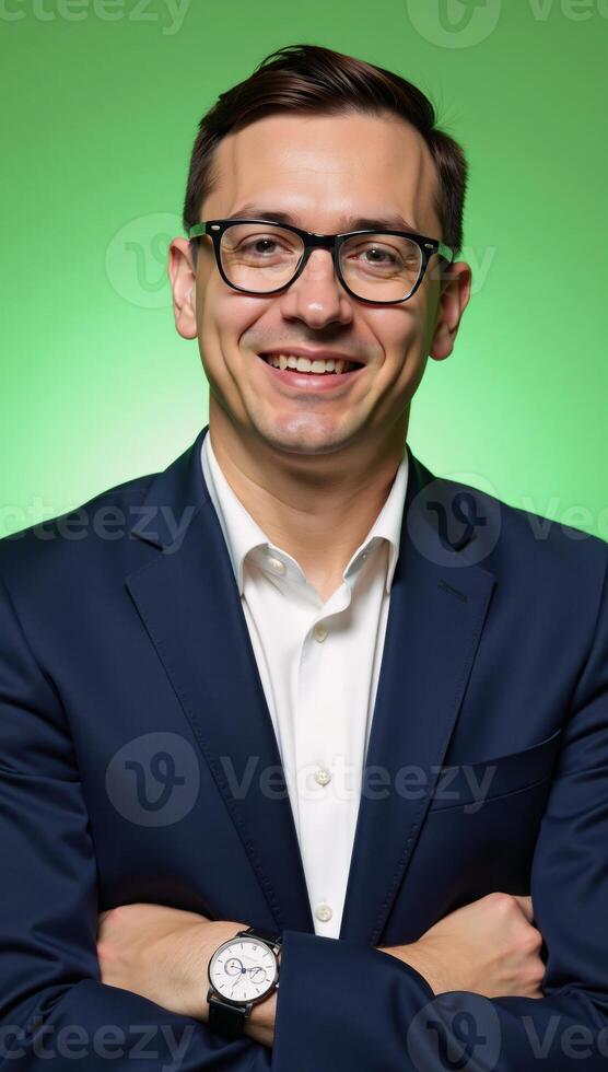 Professional guidance for an employee consulting manager positioned against a light green backdrop photo